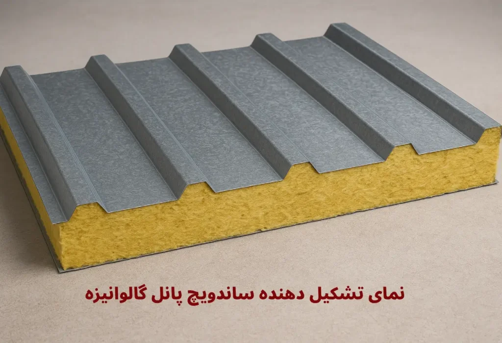 نمای نزدیک از ورقه ساندویچ پانل گالوانیزه
